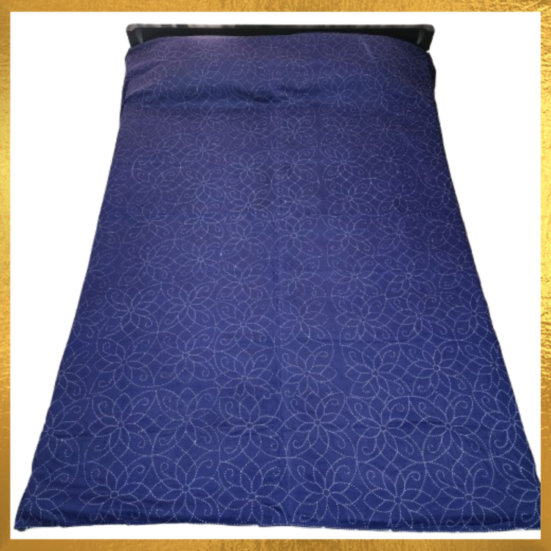 Cotton Navy Blue Bed Cover / Blanket / Katha / Throw