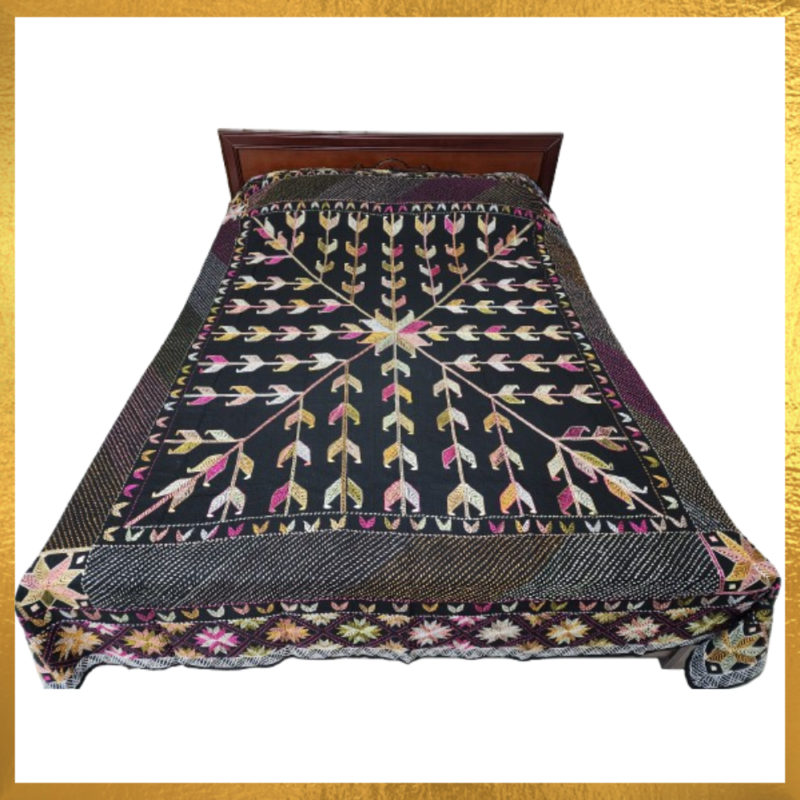 Cotton Hand Embroidered Bed Cover / Blanket / Nokshi Katha / Quilt
