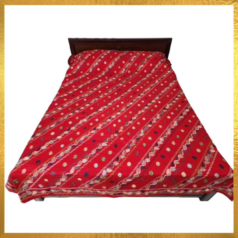 Cotton Hand Embroidered Bed Cover / Blanket / Nokshi Katha / Quilt