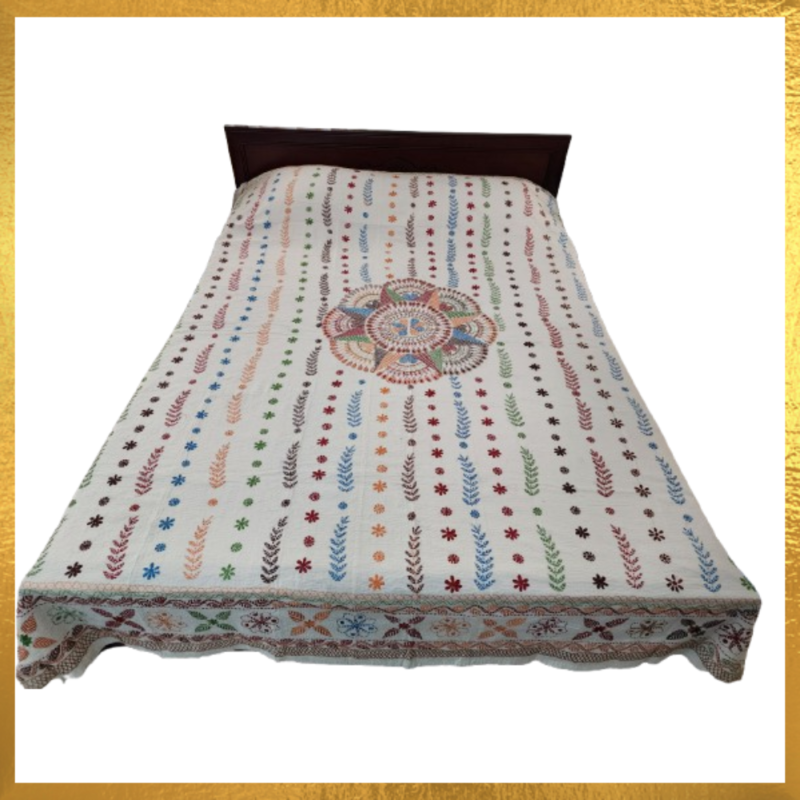 Cotton Hand Embroidered Bed Cover / Blanket / Nokshi Katha / Quilt