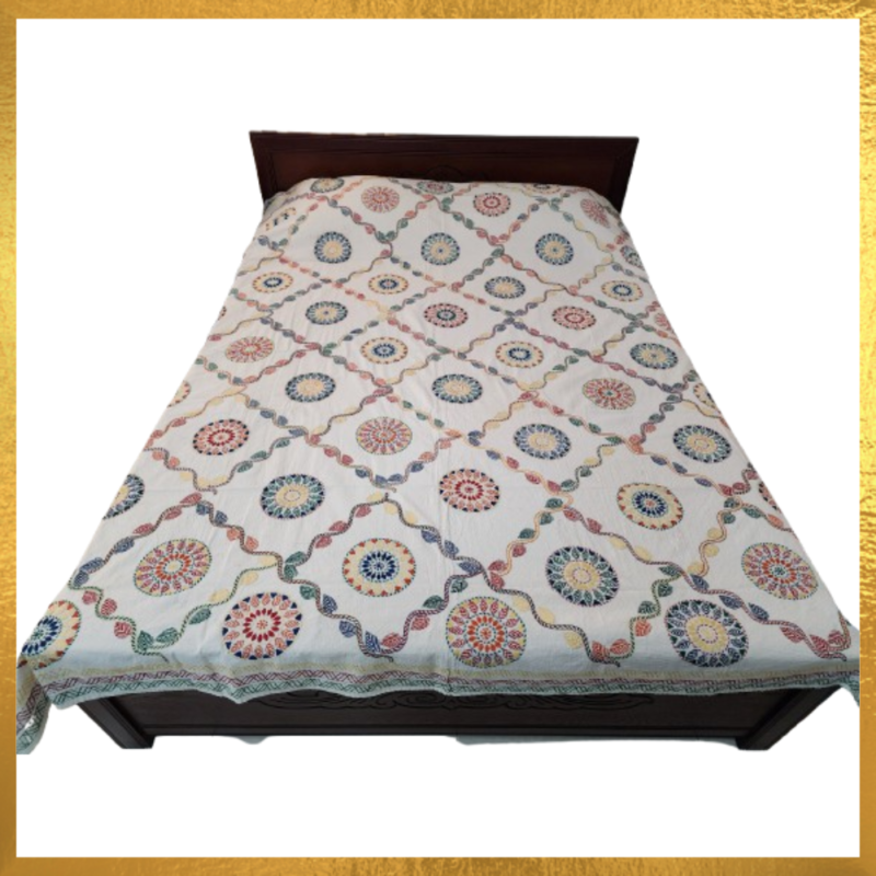 Cotton Hand Embroidered Bed Cover / Blanket / Nokshi Katha / Quilt