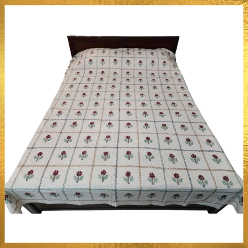 Cotton Hand Embroidered Bed Cover / Blanket / Nokshi Katha / Quilt