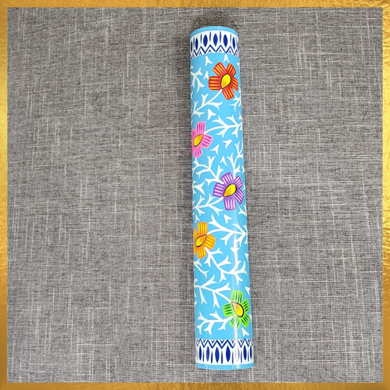 Sky Blue Bamboo Wall Hanging with Hand Painted in Floral Motif.