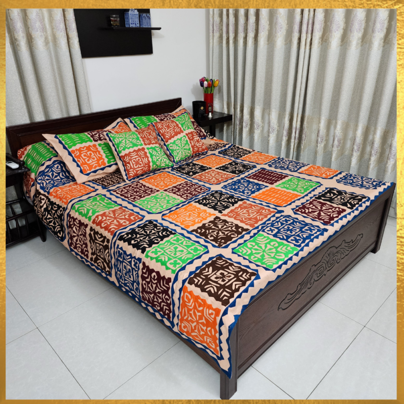 Cotton Appliqued Bed Cover With Pillow Cover and Cushion Cover