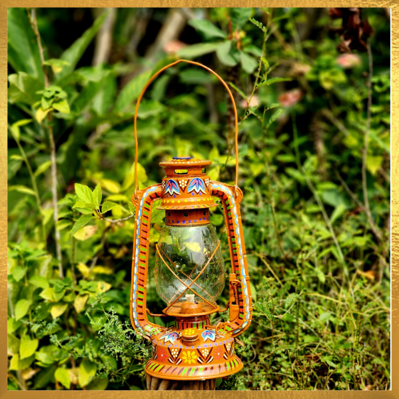 Hurricane Lamp / Traditional Oil Lamp With Folk Paint