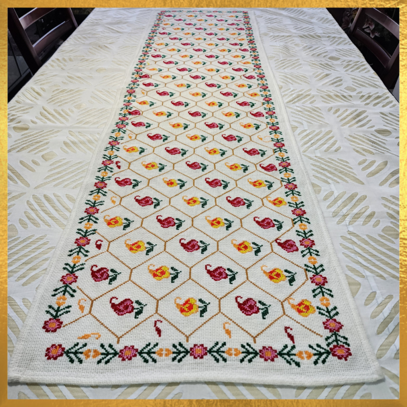 Cellular Cotton Table Runner Cross Stitch Hand Embroidery