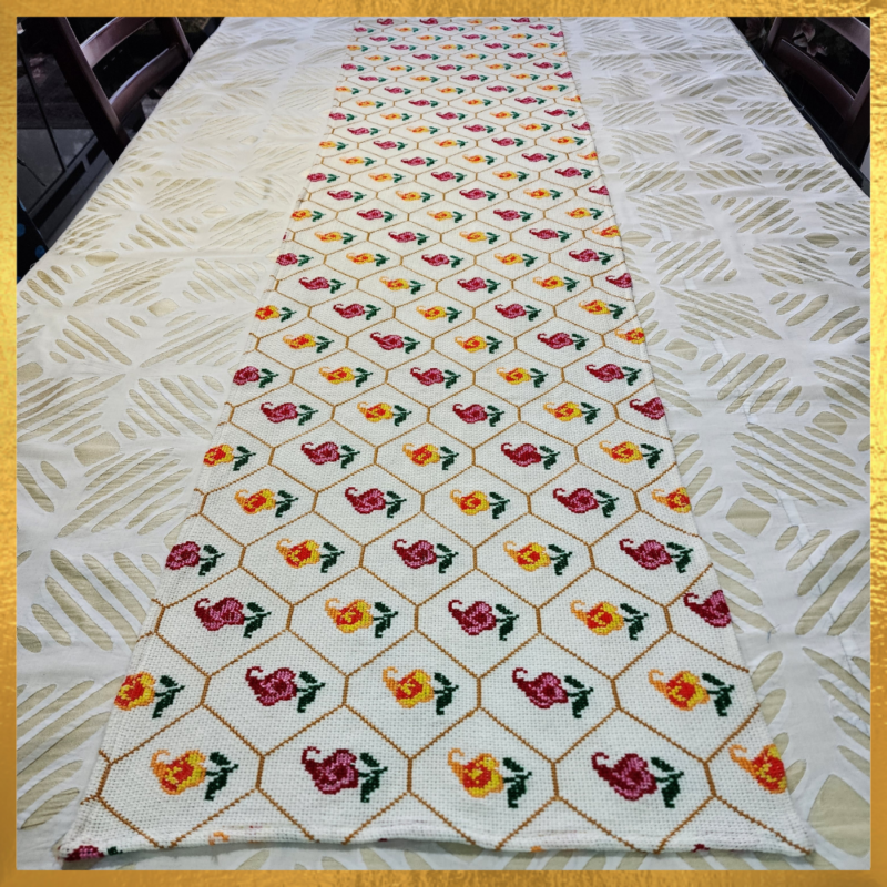 Cellular Cotton Table Runner Cross Stitch Hand Embroidery