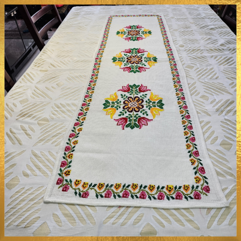 Cellular Cotton Table Runner Cross Stitch Hand Embroidery