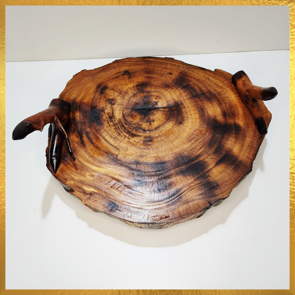 Wooden Tray Finished with Naturally Formed Root Handles